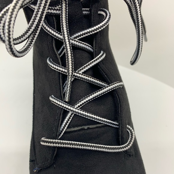 flip down furry faux suede lace boots black - Picture 5 of 11